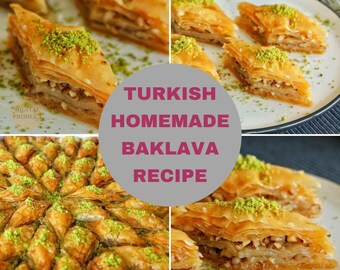 Homemade Turkish Baklava Recipe, Turkish Baklava Dessert Digital Recipe Book pdf, Turkish Cuisine Recipe E Book, Turkish Kitchen Recipe pdf