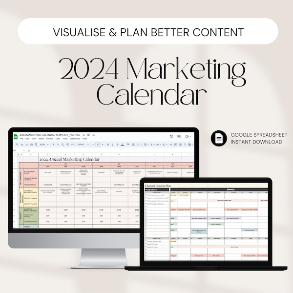 2024 Marketing Calendar Template Content Plan - Pastel Version