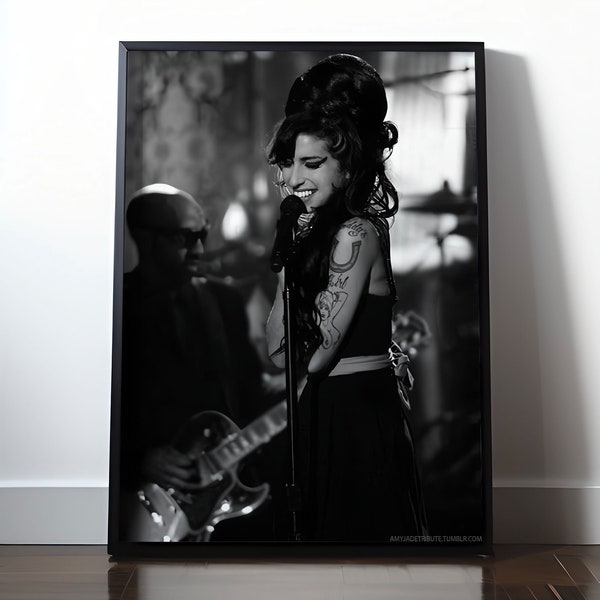 Amy Winehouse Music Poster, Vintage Feminist Poster, Black and White, Photo Print, Fashion Print, Retro Wall Art,