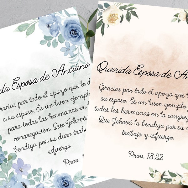 Spanish JW Elder's Wife Thank You Printable Card/ Tarjeta para Esposa de Anciano