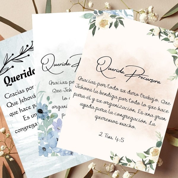 3 Tarjetas Pioneer imprimibles de agradecimiento de JW en español/ 3 Tarjetas de Agradecimiento para el Querido Precursor
