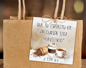 JW Etiquetas Imprimibles, Spanish Printable Pioneer Gift Tags, Thank You, Spanish Download, Regalos Precursor, Jw Printables, cafe, coffee