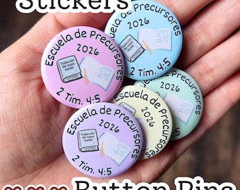 JW Pioneer School Pin 2026, Botón para Escuela de Precursores, JW Stickers Botones en español, JW button pins spanish, regalos para hermanos