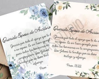 Spanische JW Elder Frau Danke druckbare Karte / Tarjeta para Esposa de Anciano