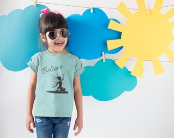 Chemise Fairy Believe pour fille - T-shirt à imprimé fée magique pour enfant - Vêtements fantastiques pour enfants - Fée enchantée pour les tout-petits à préados