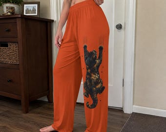 Tortoiseshell Cat Pajama Pants, Tortie Polyester Lounge Pants