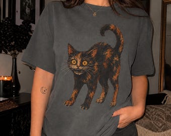 Camiseta de gato tortuga, camiseta de amante de los gatos duendes salvajes con caparazón de tortuga desquiciados