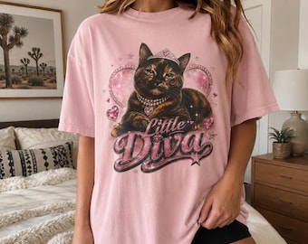 Camiseta de gato carey, camiseta Little Diva, colores cómodos para mamás de gatos carey