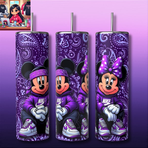 Purple Bandanna Mickey and Minnie PNG, Tumbler Wrap Digital Download