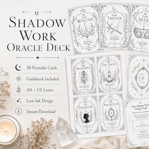 Shadow Work Oracle Deck | 30 Printable Oracle Cards for Beginner Witches | Self Reflection & Journaling Digital Download