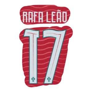 May include: A red sports jersey decal featuring the name RAFA LEÃO in white block letters above the number 17. The red background has a subtle horizontal wavy line pattern. The number 17 includes a small green emblem at the base of each digit.
