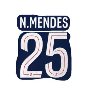 May include: A navy blue patch with the name "N.MENDES" in white block letters above the number "25". The number is white with red trim and a small "1" at the bottom.