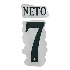 May include: A white patch with the name "NETO" in black letters above a larger patch with the number "7" in black. A small emblem is at the bottom of the number.