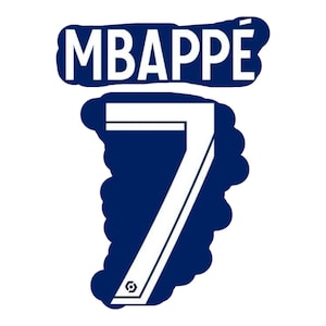 May include: A white number "7" with a blue outline, surrounded by a blue cloud-like shape. The text "MBAPPE" is above the number in white letters with a blue outline.