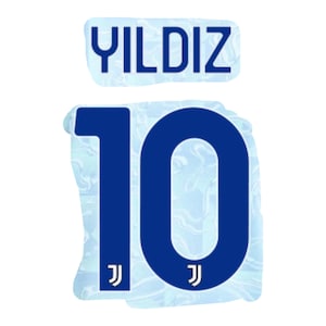 May include: A graphic showing the name "YILDIZ" above the number "10" in dark blue. The number "10" includes the Juventus logo at the bottom. The background has a light blue, icy texture.