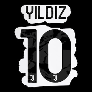 Può includere: Grafica in bianco e nero con la parola "YILDIZ" sopra il numero "10". Il numero presenta una texture marmorizzata e il logo di una squadra di calcio. Lo sfondo è nero pieno.