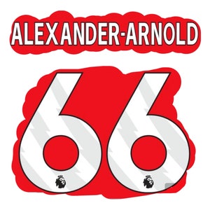 May include: White number 66 on a red background with a black and white crest in the center of each number. The text "ALEXANDER-ARNOLD" is above the numbers.