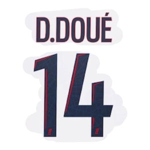 May include: A sticker with the name "D. DOUÉ" in dark blue lettering above the number "14". The number is dark blue with red edging. The design is set against a white background.