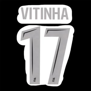 May include: A gray and white sticker with the name "VITINHA" above the number "17". The number has a gray gradient and is outlined in white. The background is black.