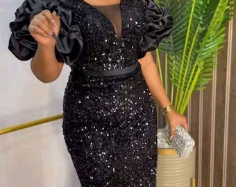 Quality Female Sequins  gown, female dress, trending style, Traditional outfit, asoebi style, birthday outfit, Wedding dress