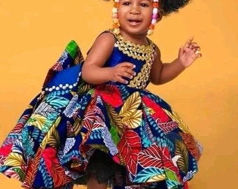 Stylish Ankara kid’s dress, African print dress, For kids, Female kid ankara dress, Ankara prom dress, Birthday dress, asoebi