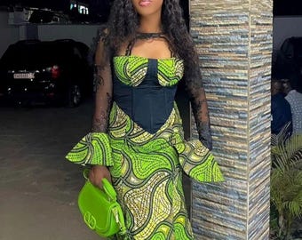 Stylish Ankara dress, African print dress, maxi dress, Ankara wedding dress, corset dress,  Ankara prom dress, Birthday dress, asoebi