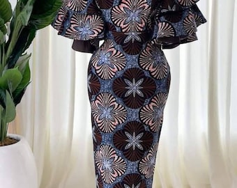 African kaftan print dress, Long stylish kaftan dress, Ankara wedding dress, Asooke, Birthday dress, asoebi.