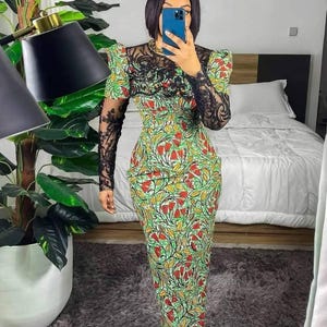 African kaftan print dress, Long stylish kaftan dress, stylish Ankara dress, Ankara wedding dress, Ankara prom dress, Birthday dress, asoebi