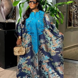 African kaftan print dress, Long stylish kaftan dress, Ankara wedding dress, Asooke, Birthday dress, asoebi.
