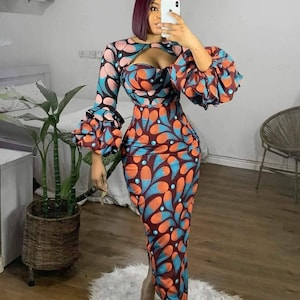 African kaftan print dress, Long stylish kaftan dress, stylish Ankara dress, Ankara wedding dress, Ankara prom dress, Birthday dress, asoebi