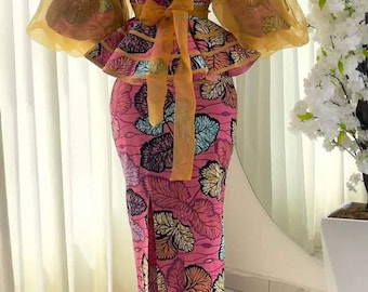 African kaftan print dress, Long stylish kaftan dress, Ankara wedding dress, Asooke, Birthday dress, asoebi.