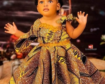 Stylish Ankara kid’s dress, African print dress, For kids, Female kid ankara dress, Ankara prom dress, Birthday dress, asoebi