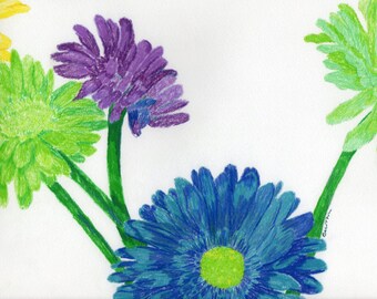 watercolor flower print of gerber daisies