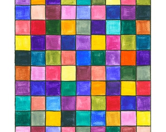 watercolor giclee painting checkerboard/quilt-look on cold pressed watercolor paper