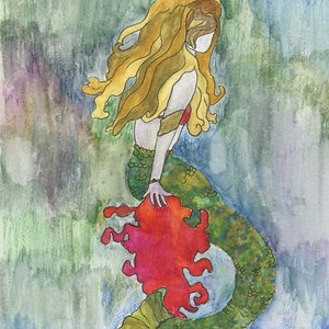 original watercolor of a mermaid w/coral