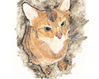 abyssinian cat watercolor painting giclee print on cold pressed watercolor paper