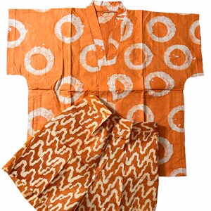 Adire Batik 2 Piece Short Set | Handmade African Summer Outfit, Relaxed Fit Matching Set Light Orange