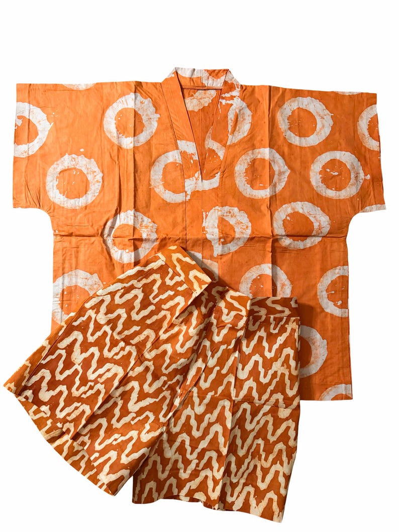 Adire Batik 2 Piece Short Set | Handmade African Summer Outfit, Relaxed Fit Matching Set Light Orange