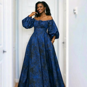 Handmade Adire Maxi Dress | African Print Off-shoulder Evening Gown - Etsy