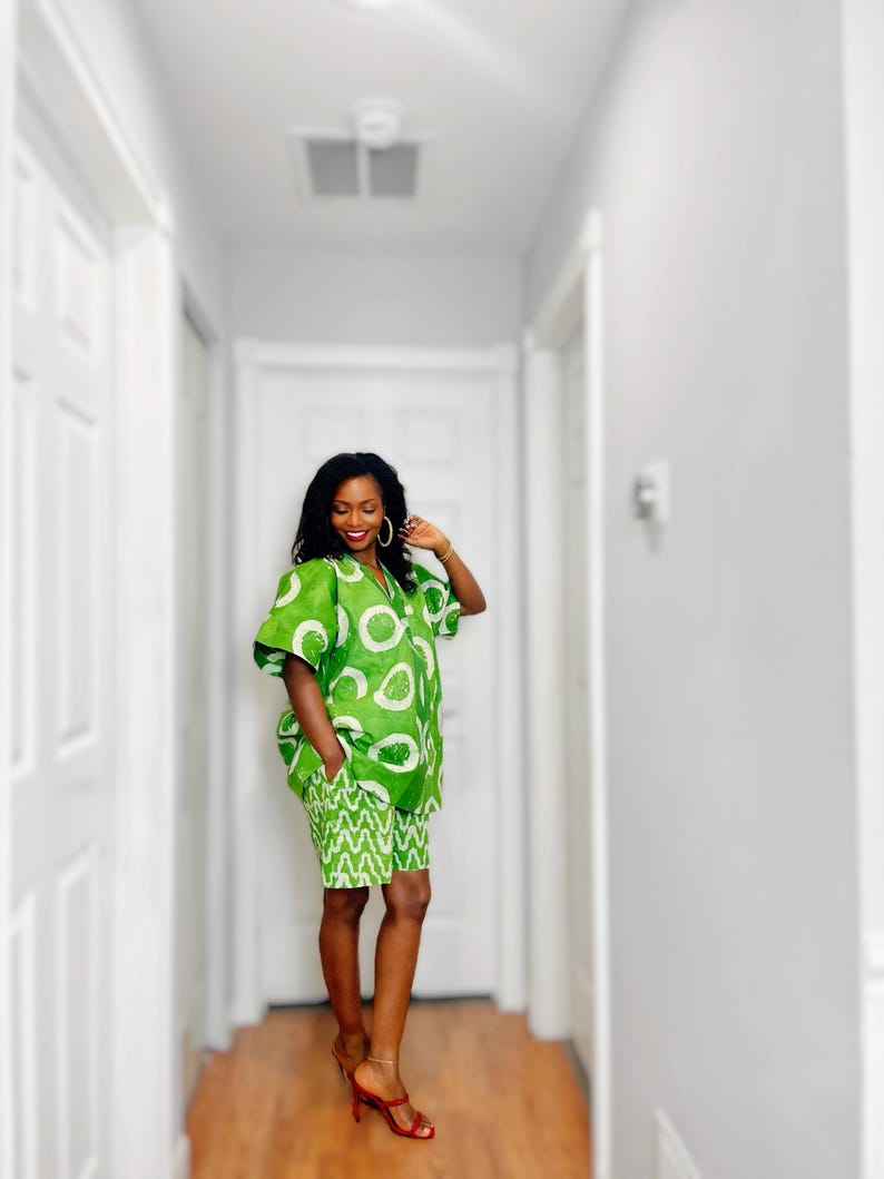 Adire Batik 2 Piece Short Set | Handmade African Summer Outfit, Relaxed Fit Matching Set image 11