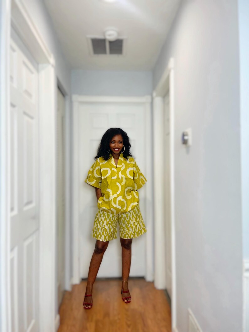 Adire Batik 2 Piece Short Set | Handmade African Summer Outfit, Relaxed Fit Matching Set image 15