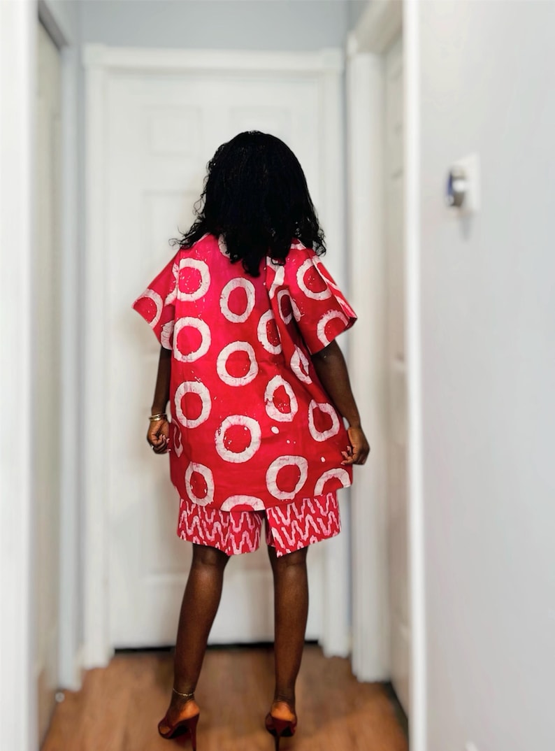 Adire Batik 2 Piece Short Set | Handmade African Summer Outfit, Relaxed Fit Matching Set image 20