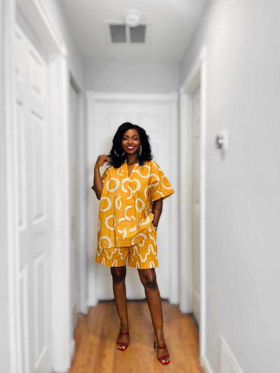 Adire Batik 2 Piece Short Set | Handmade African Summer Outfit, Relaxed Fit Matching Set