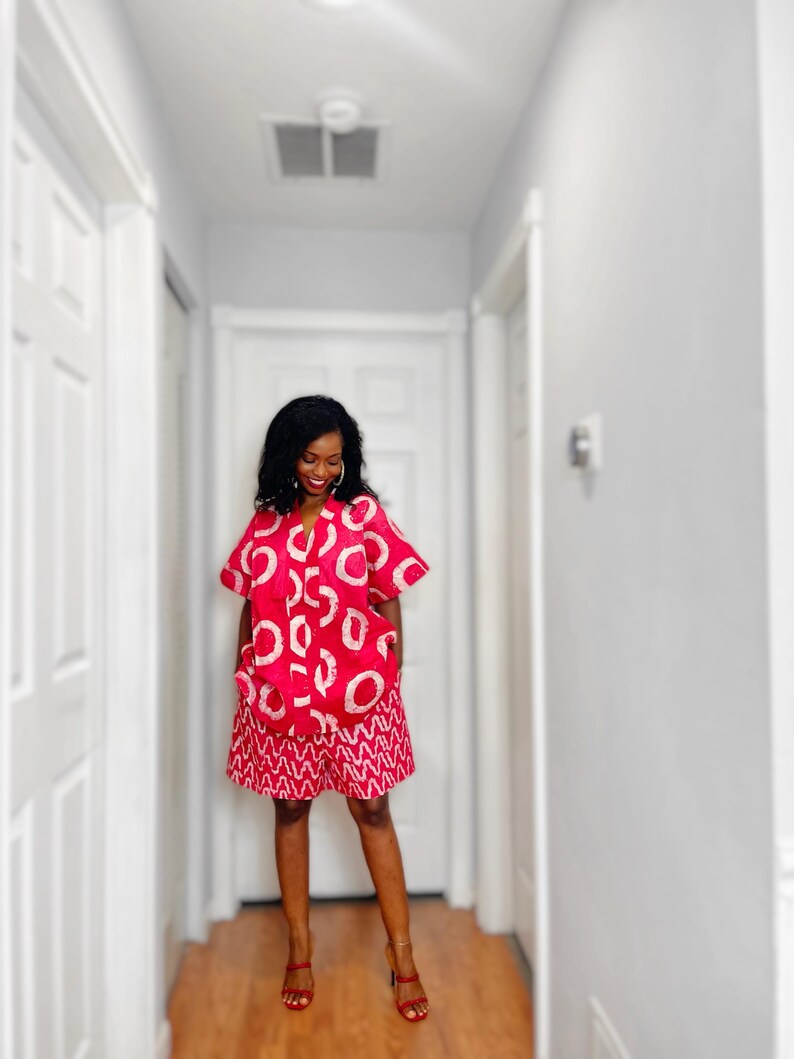 Adire Batik 2 Piece Short Set | Handmade African Summer Outfit, Relaxed Fit Matching Set image 17