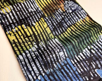 Hand-Dyed Batik Fabric: Craked Wax Pattern Cotton Brocade.
