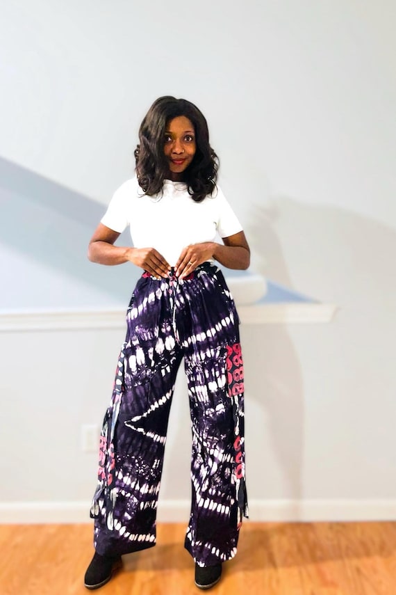 Marbled Adire Baggy Pants With Asooke Pockets — Tie-dye, Batik