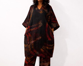 Handmade Adire Batik 2-Piece Set | African Print Tunic and Pants Outfit