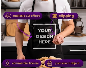 Black Apron Smart Mockup Male Model Baking | Smart Layer Photoshop apron kitchen | aesthetic SPOD in action | father printify mockup