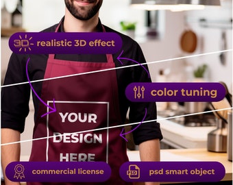 Bordeaux Apron Smart Mockup Male Model | Smart Layer Photoshop apron mockup | aesthetic SPOD mockup | printify mockup | father mockup