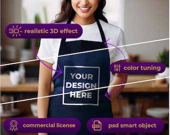 Navy Apron Mockup Female | Smart Object PSD | aesthetic SPOD mockup Photopea | Photoshop apron mockup Women | digital printify mockup girl